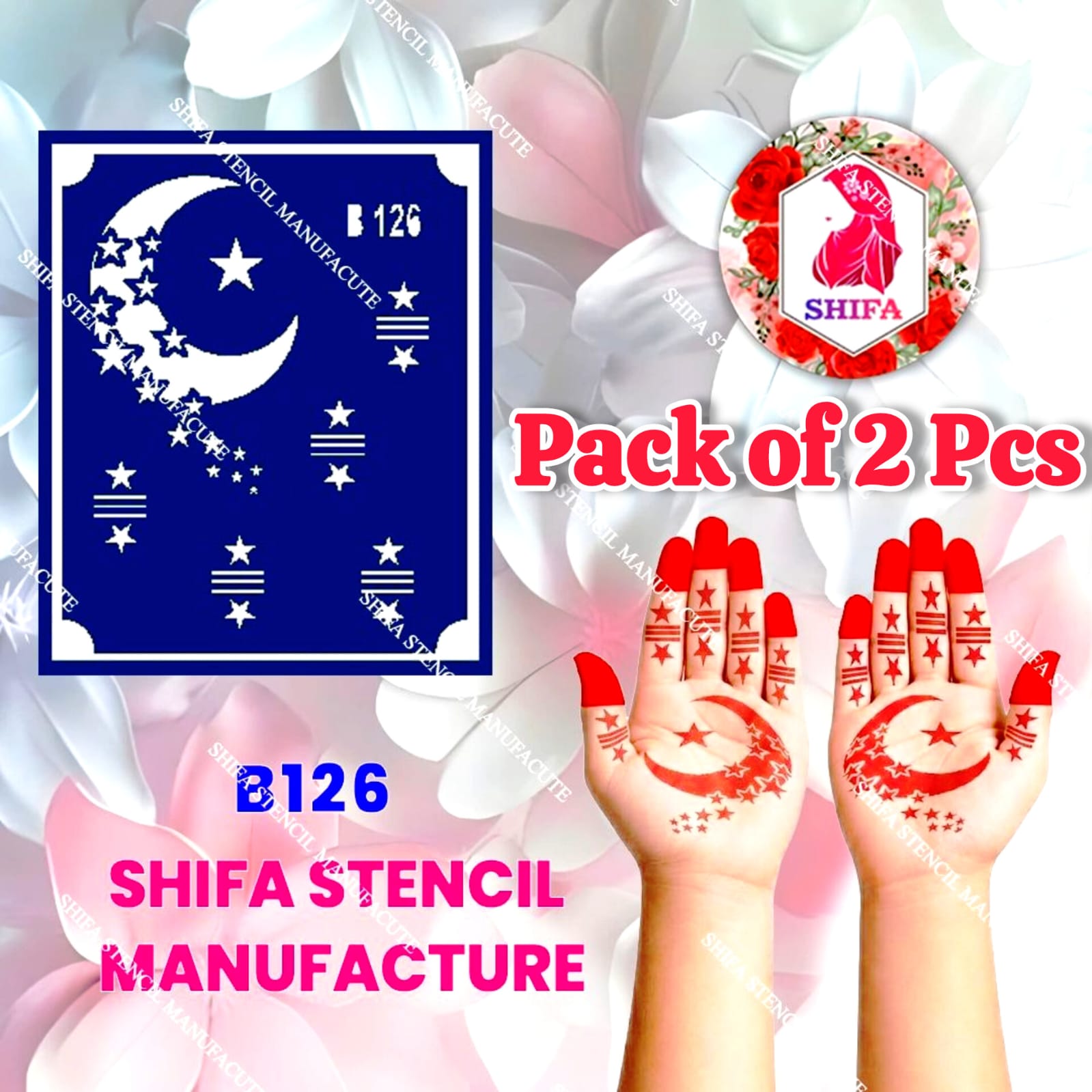 B126 (age 5 to 10) Midnight Starfall Elegance Double Hand Henna Stencil - Shifa Stencil